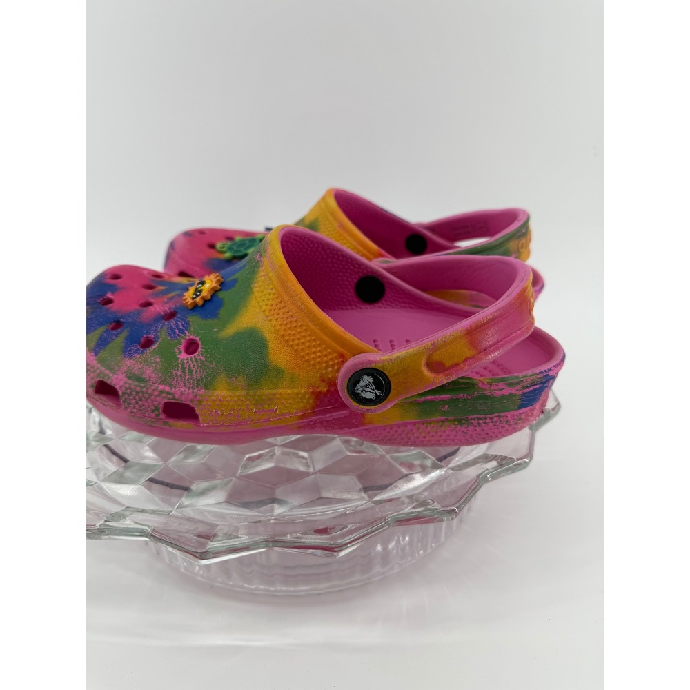 Crocs Tie Dye Pink Yellow Blue Green Turtle Sun Jibbitz Clogs Toddler Size 4 6 - Picture 8 of 10